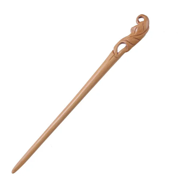 CrystalMood Handmade Carved Wood Hair Stick Leaf