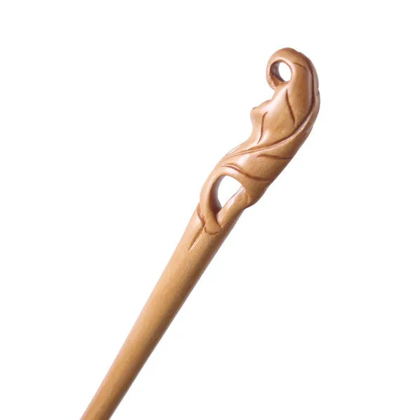 CrystalMood Handmade Carved Wood Hair Stick Leaf