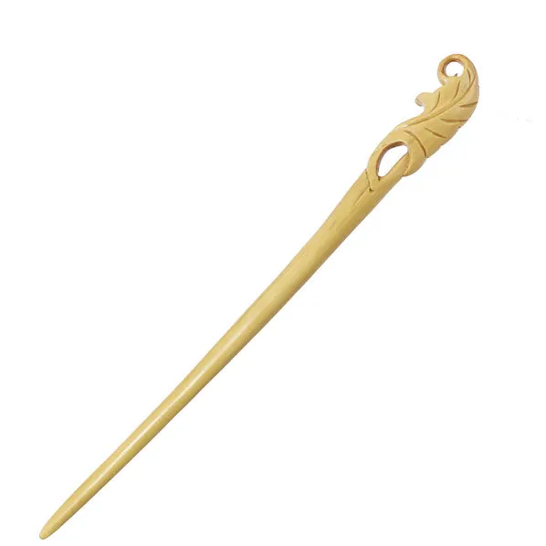 CrystalMood Handmade Carved Wood Hair Stick Leaf