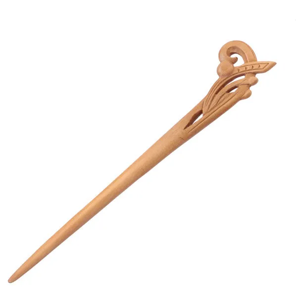 CrystalMood Handmade Carved Wood Hair Stick Orchid