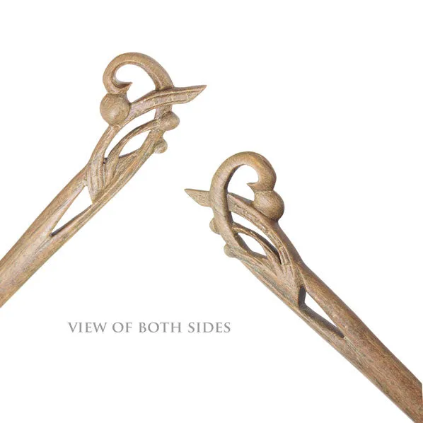 CrystalMood Handmade Carved Wood Hair Stick Orchid