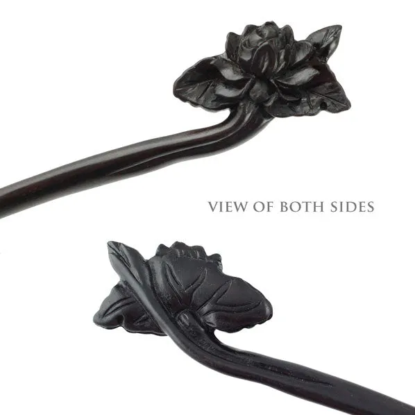 CrystalMood Handmade Carved Wood Hair Stick Peony Flower