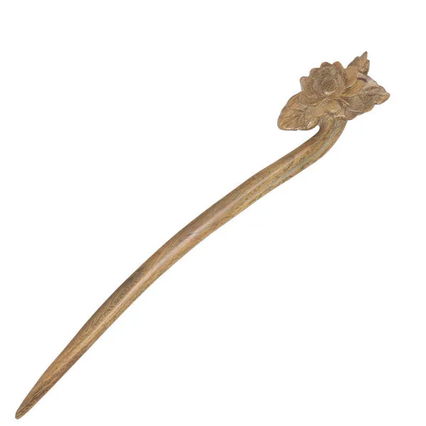 CrystalMood Handmade Carved Wood Hair Stick Peony Flower