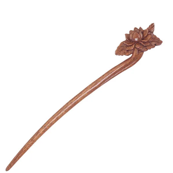 CrystalMood Handmade Carved Wood Hair Stick Peony Flower
