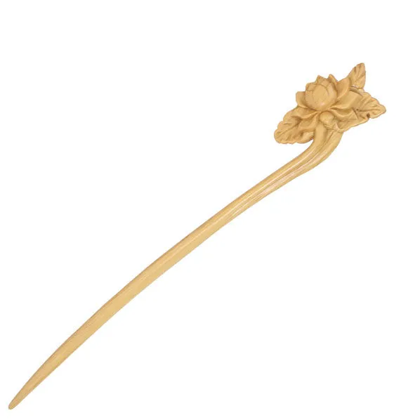 CrystalMood Handmade Carved Wood Hair Stick Peony Flower