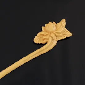 CrystalMood Handmade Carved Wood Hair Stick Peony Flower