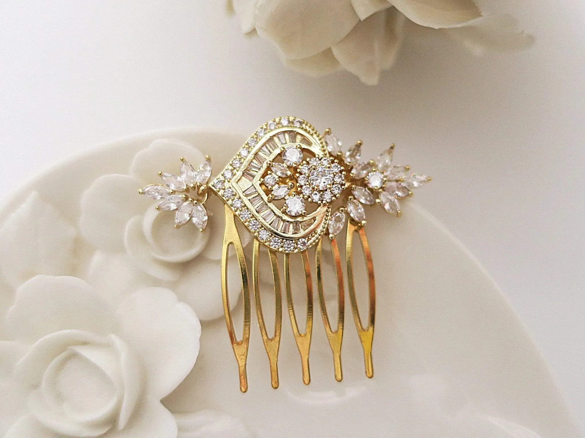 CZ Floral Hair Comb Naila
