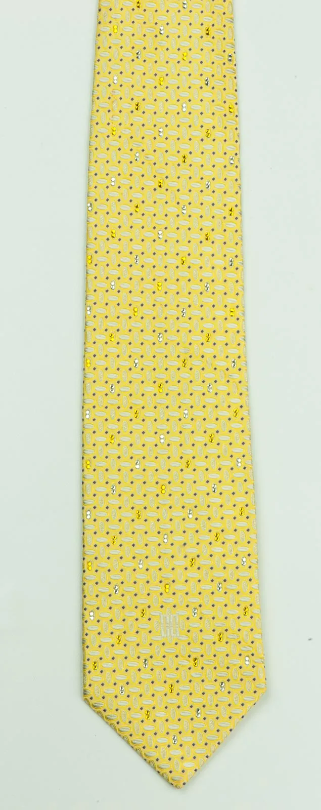 Daks Rhinestone Silk Neck Tie White Ovals On Lime Yellow With Silver Sparkles