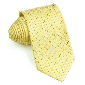 Daks Rhinestone Silk Neck Tie White Ovals On Lime Yellow With Silver Sparkles