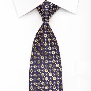 Daniel Hechter Men's Silk Necktie Golden Floral On Purple Sparkling With Rhinestones