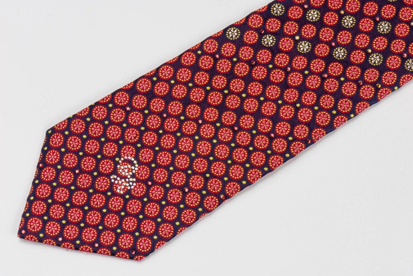 Daniel Hechter Necktie Floral On Burgundy Silk With Silver Sparkles & Rhinestones