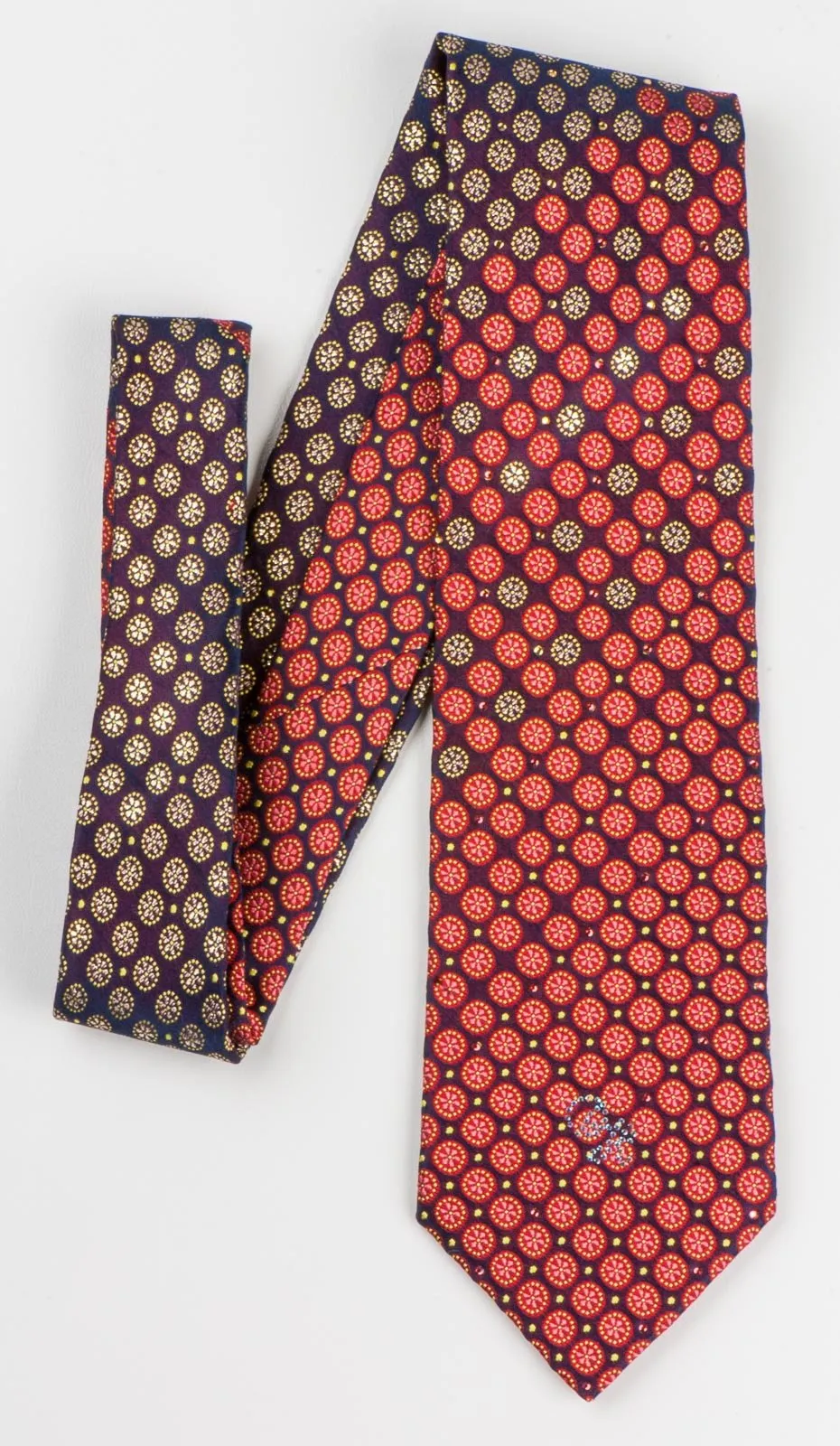 Daniel Hechter Necktie Floral On Burgundy Silk With Silver Sparkles & Rhinestones