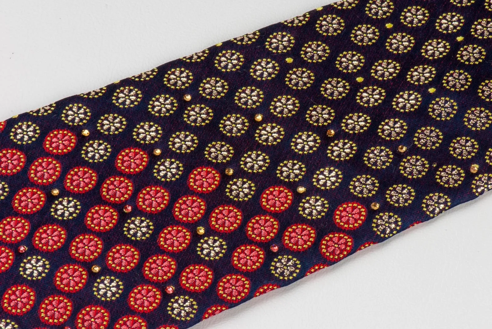 Daniel Hechter Necktie Floral On Burgundy Silk With Silver Sparkles & Rhinestones