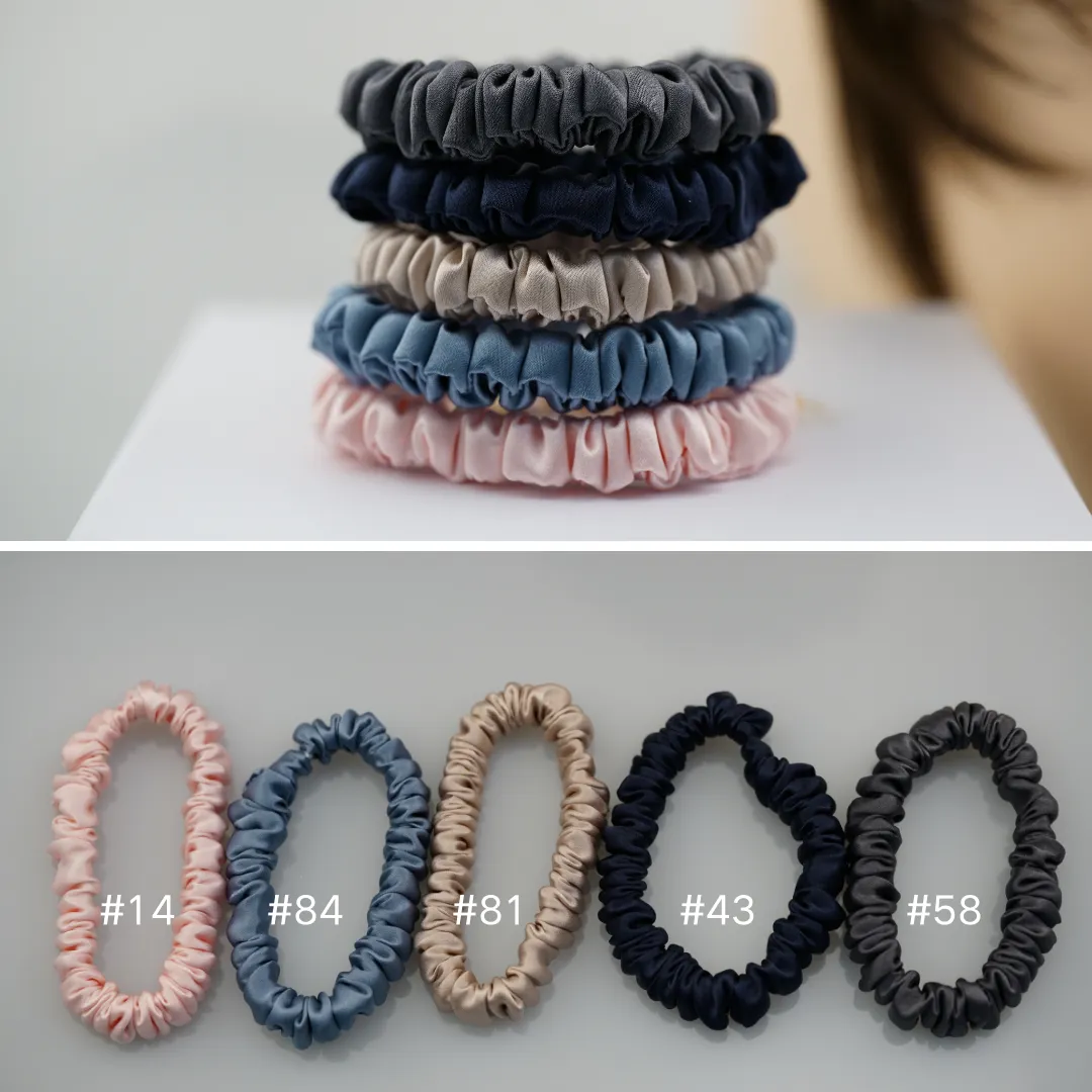 Dark Blue silk scrunchies mini