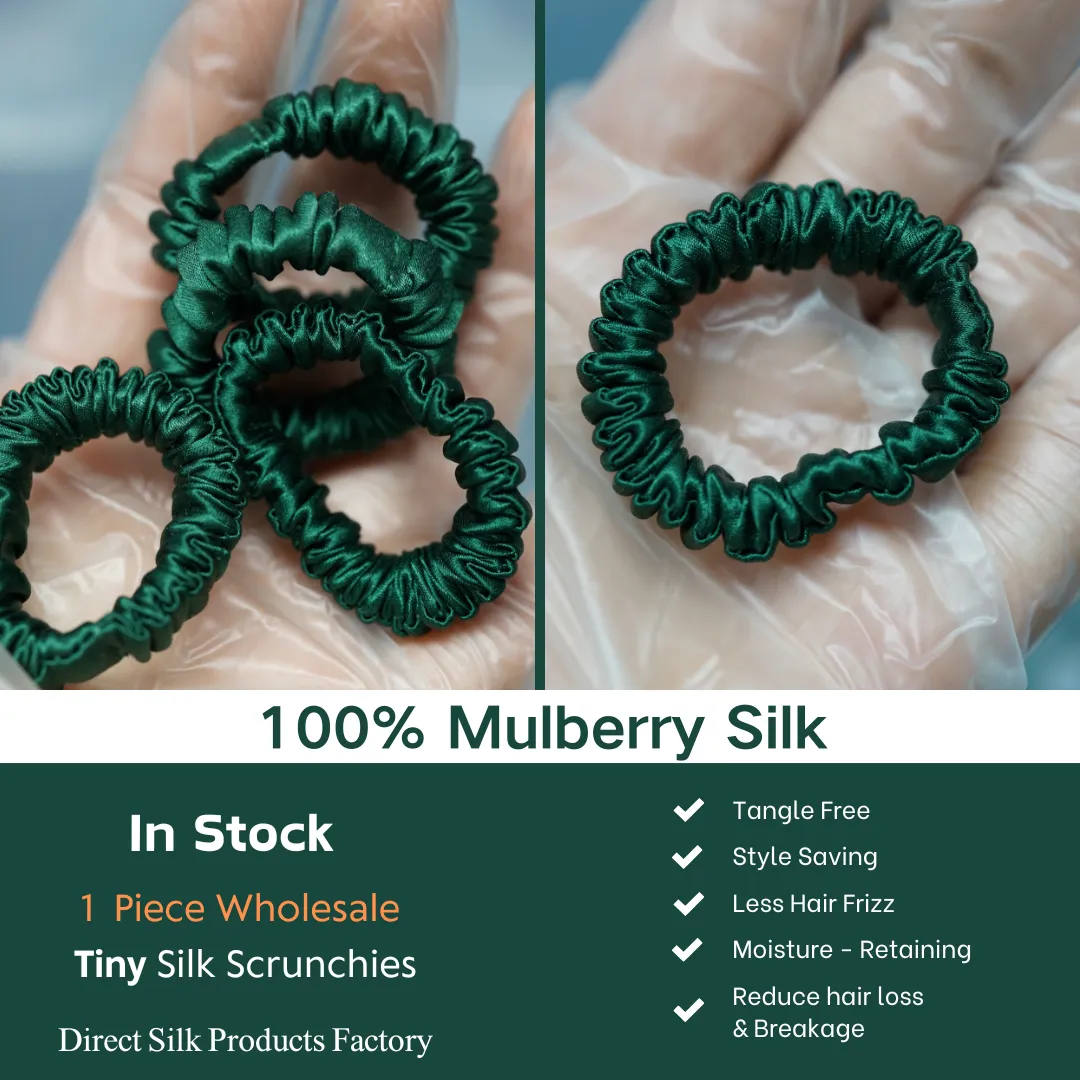 Dark Green silk scrunchie tiny - For Adult / Baby / Toddler
