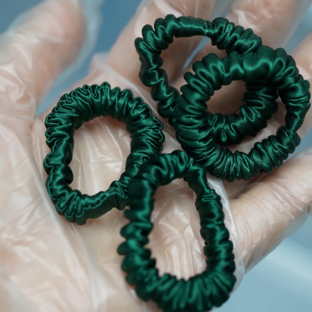 Dark Green silk scrunchie tiny - For Adult / Baby / Toddler