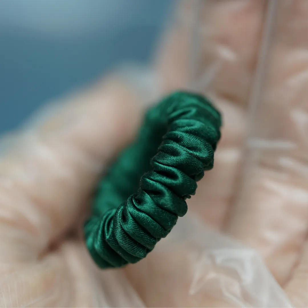 Dark Green silk scrunchie tiny - For Adult / Baby / Toddler