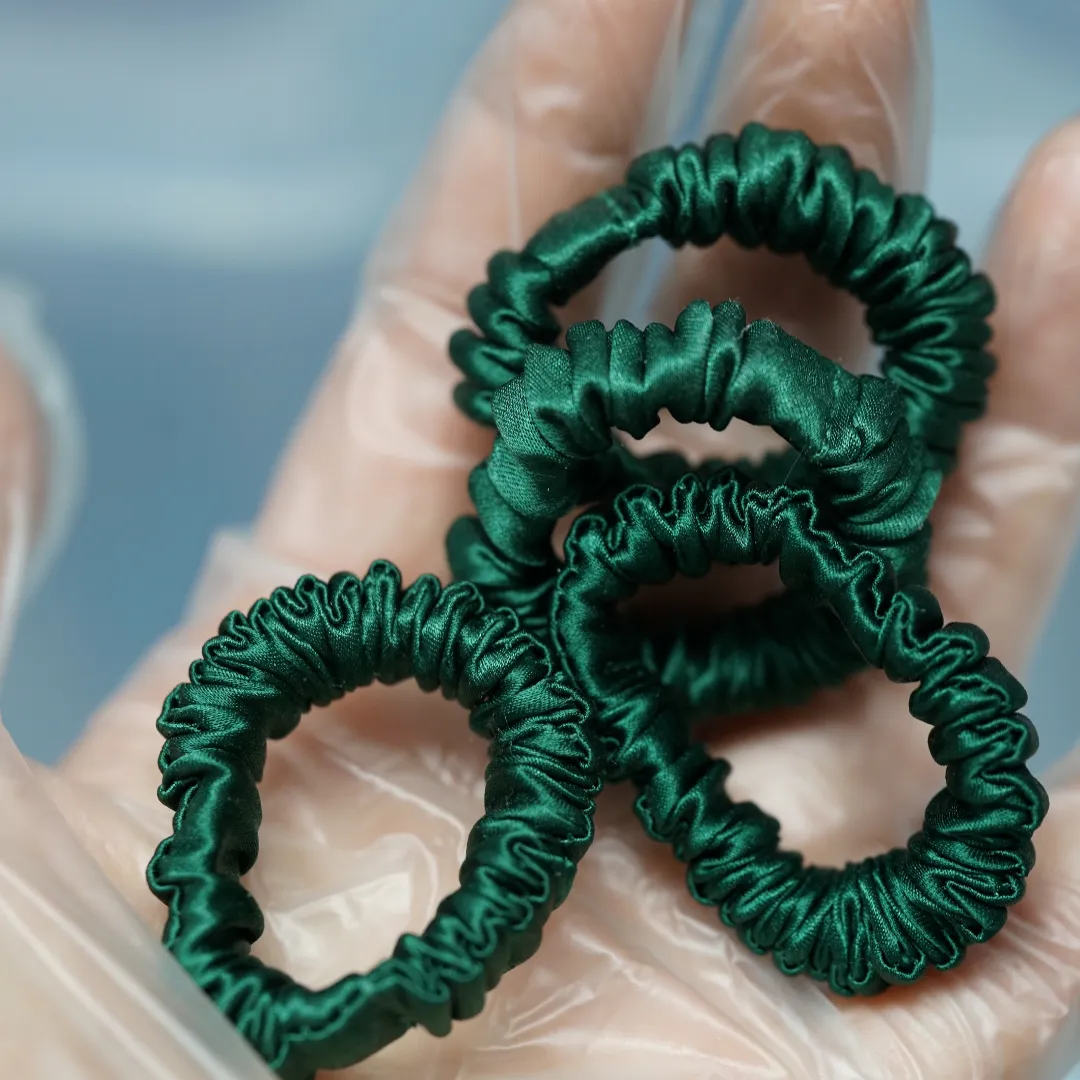 Dark Green silk scrunchie tiny - For Adult / Baby / Toddler