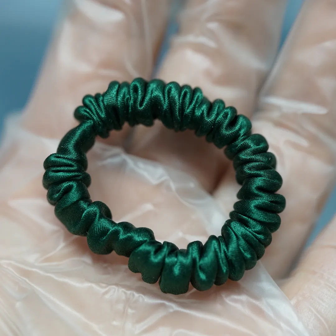 Dark Green silk scrunchie tiny - For Adult / Baby / Toddler