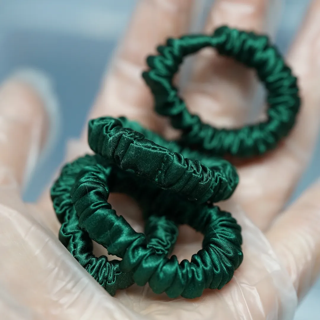 Dark Green silk scrunchie tiny - For Adult / Baby / Toddler