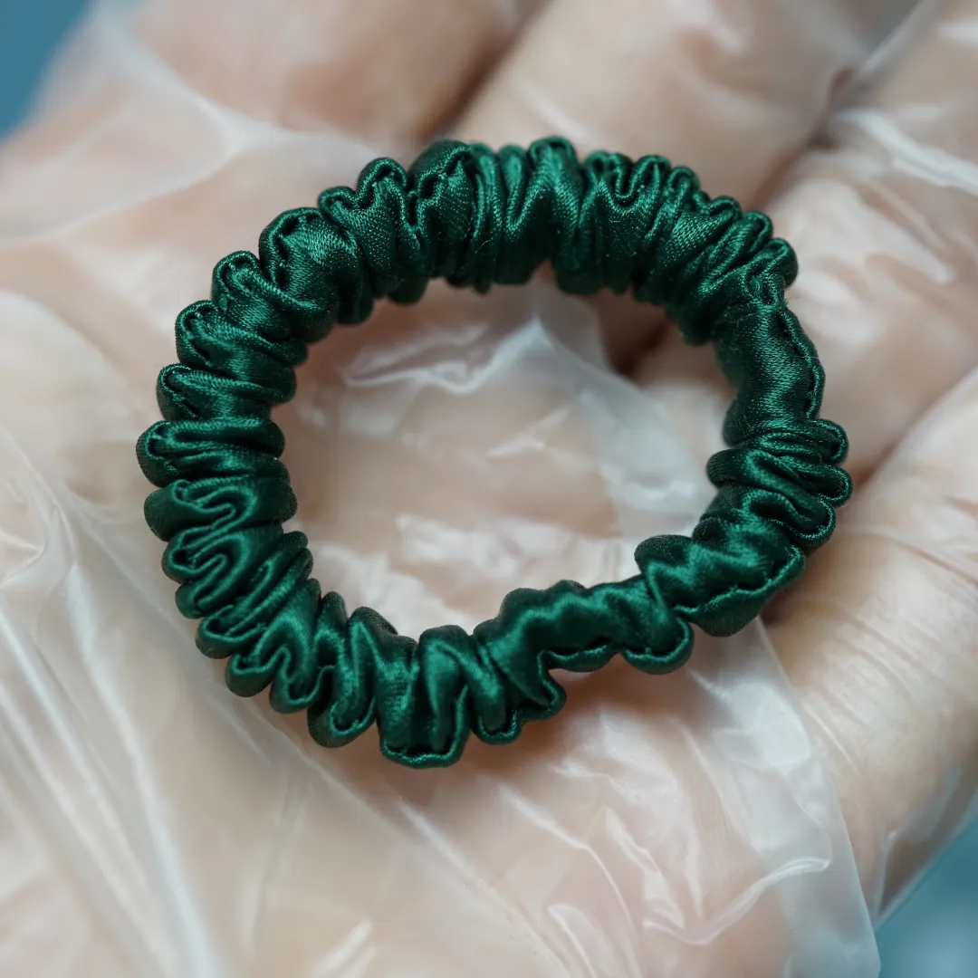 Dark Green silk scrunchie tiny - For Adult / Baby / Toddler