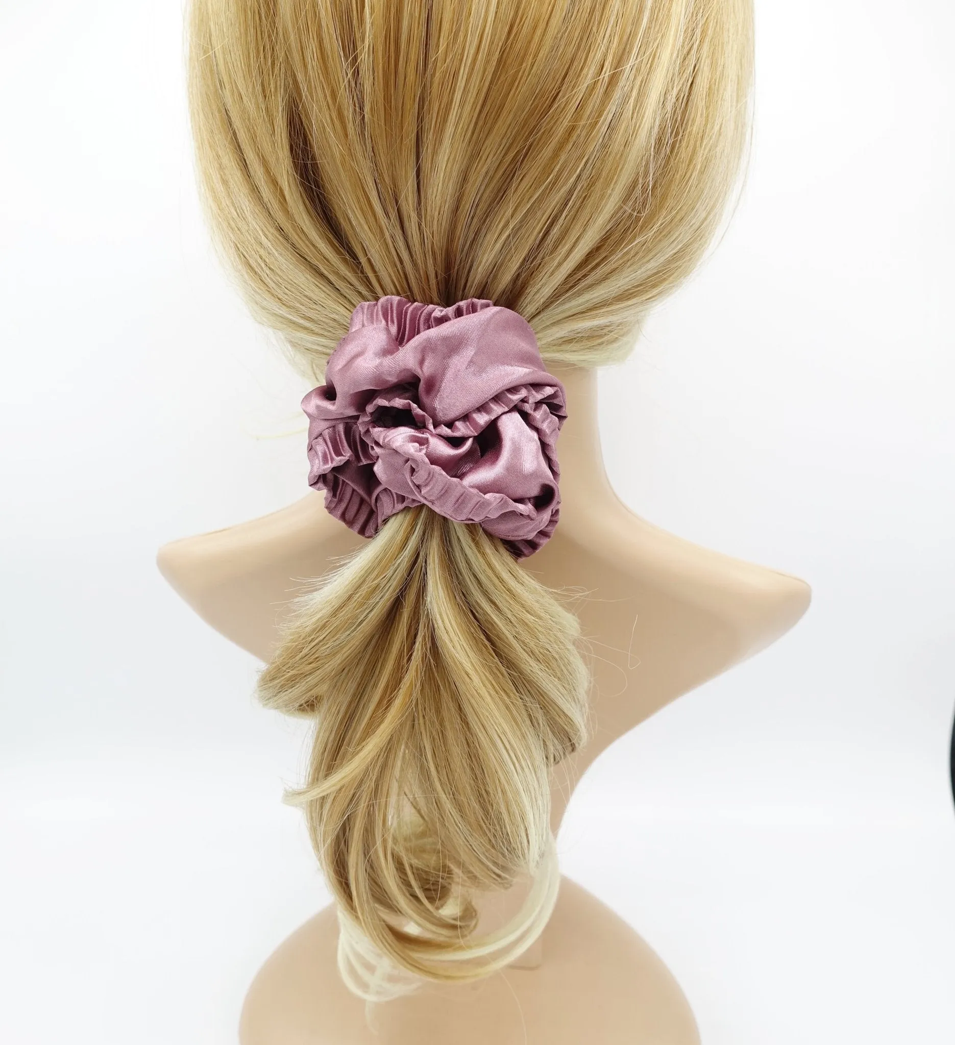 edge pleated glossy satin scrunchies women hair elastic tie scrunchy