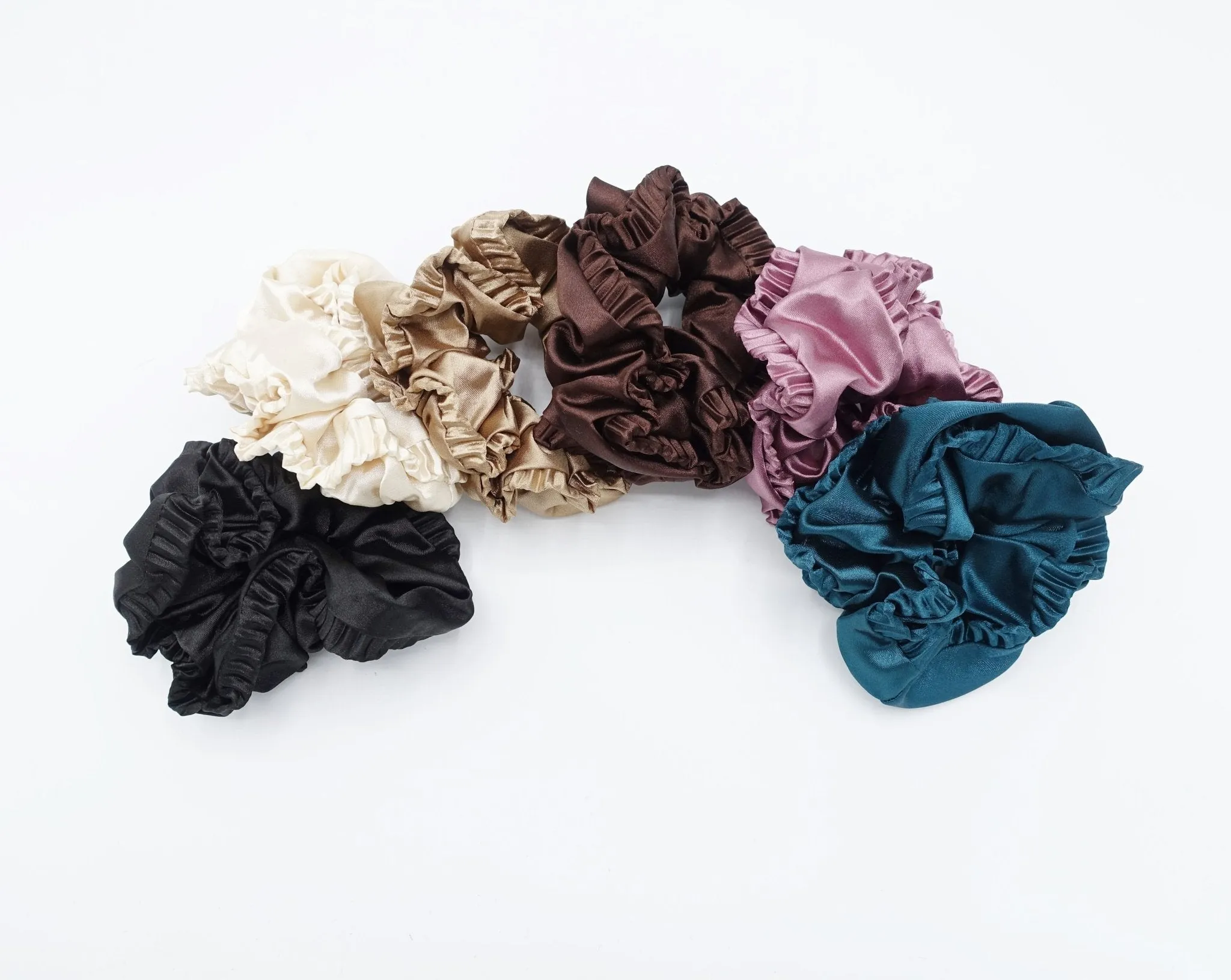 edge pleated glossy satin scrunchies women hair elastic tie scrunchy