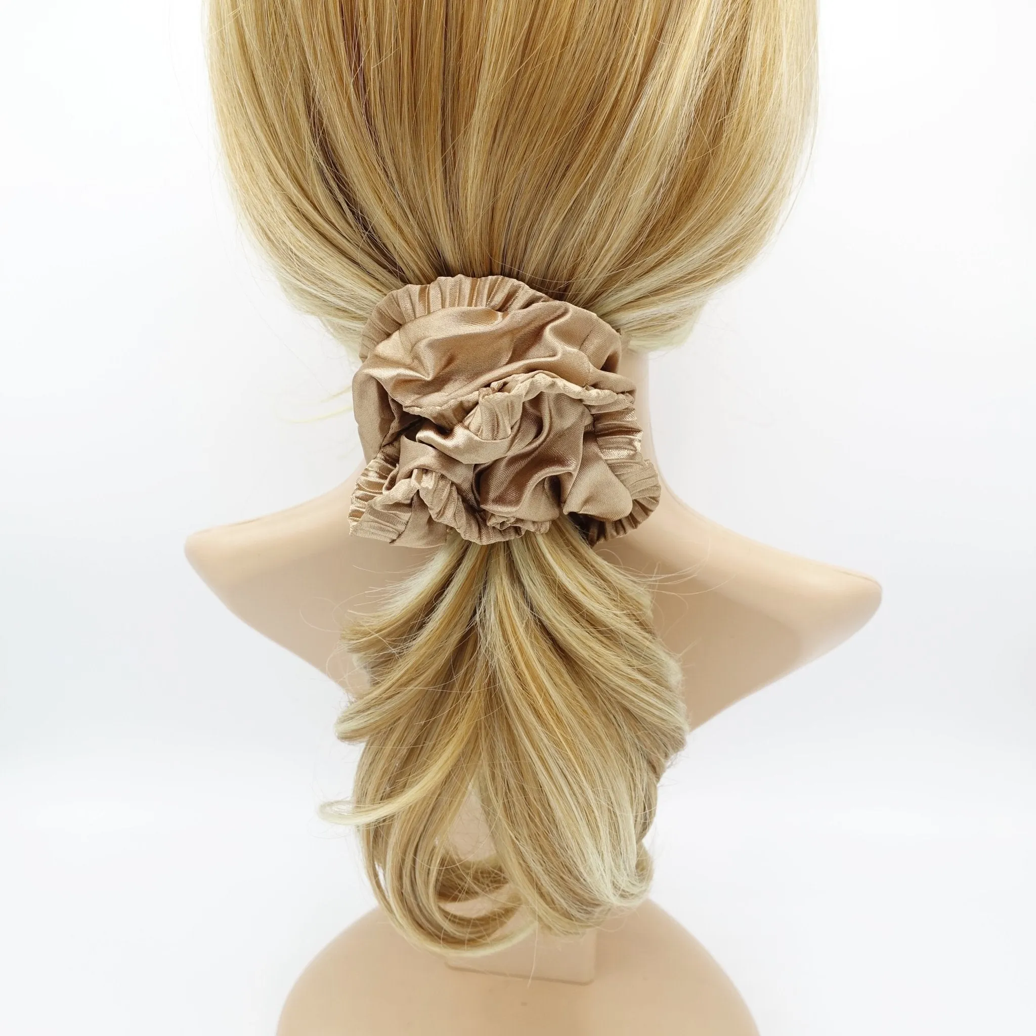 edge pleated glossy satin scrunchies women hair elastic tie scrunchy