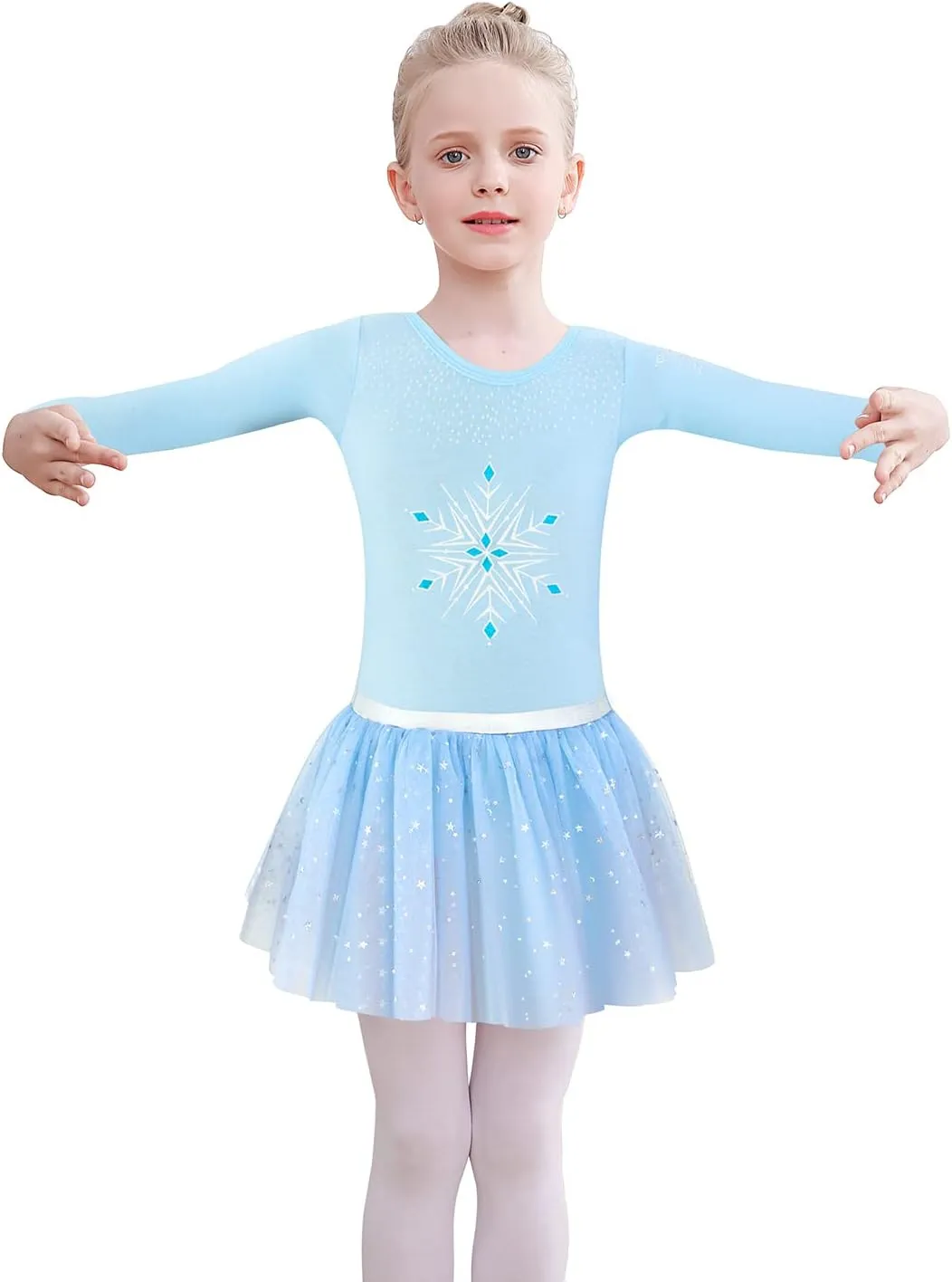 EQSJIU Long Sleeve Leotard for Girls Leotards Dance Ballet Dress Kids Dance Dress with 3 layers Sparkle Tutu