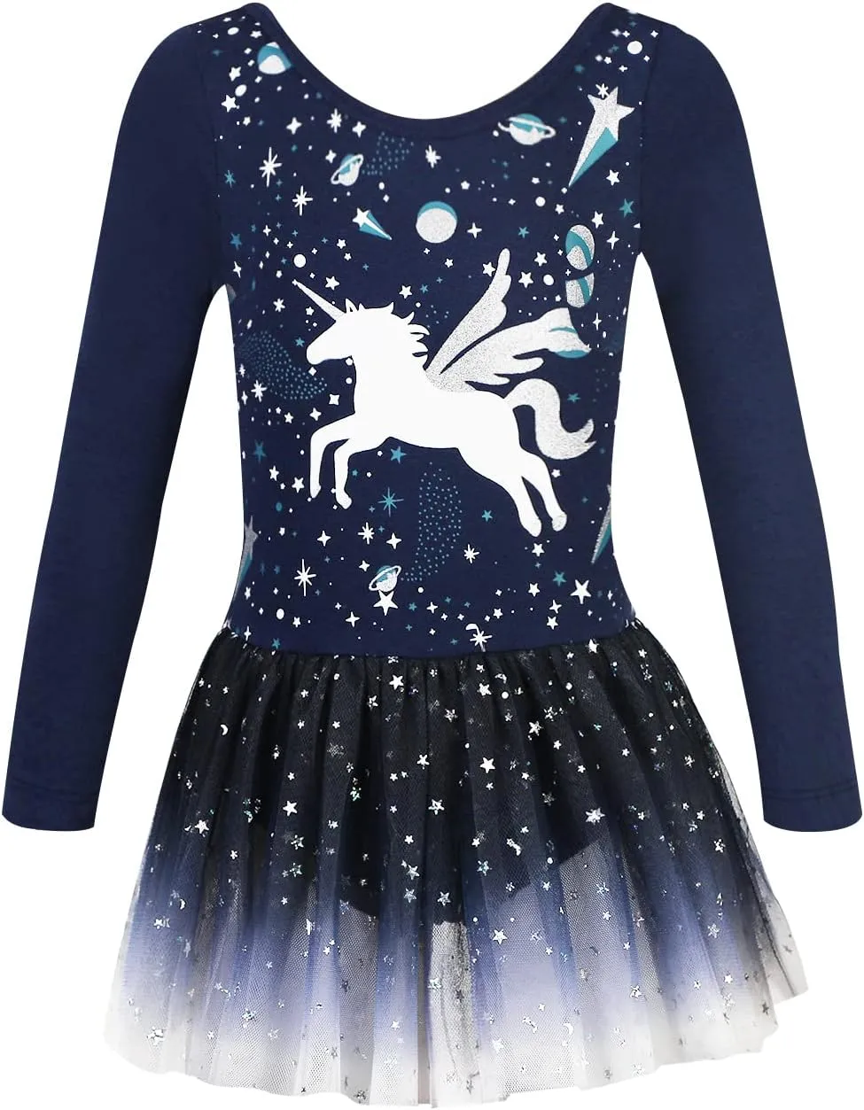 EQSJIU Long Sleeve Leotard for Girls Leotards Dance Ballet Dress Kids Dance Dress with 3 layers Sparkle Tutu