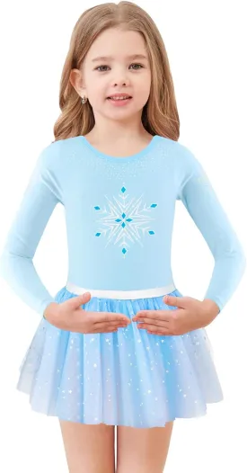 EQSJIU Long Sleeve Leotard for Girls Leotards Dance Ballet Dress Kids Dance Dress with 3 layers Sparkle Tutu