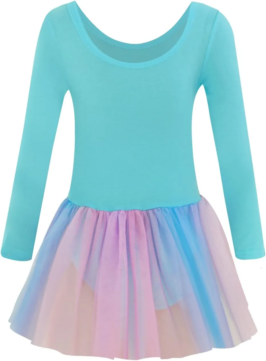 EQSJIU Long Sleeve Leotard for Girls Leotards Dance Ballet Dress Kids Dance Dress with 3 layers Sparkle Tutu