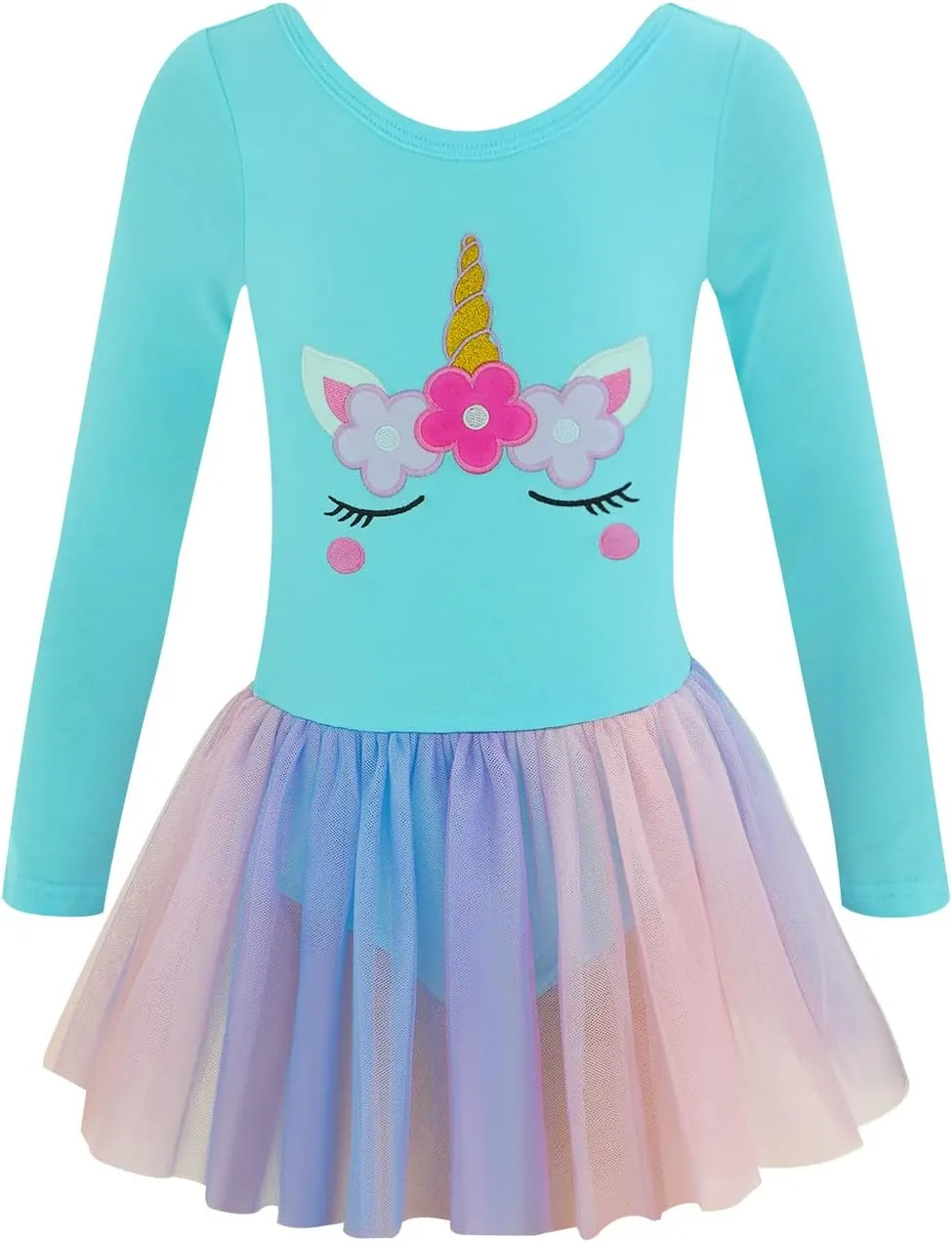 EQSJIU Long Sleeve Leotard for Girls Leotards Dance Ballet Dress Kids Dance Dress with 3 layers Sparkle Tutu