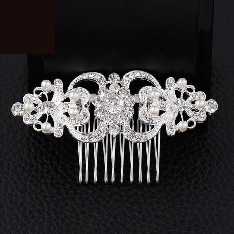 European Designs Simulated Pearl Crystal Flower Bridal Hair Combs Wedding Hair Jewelry