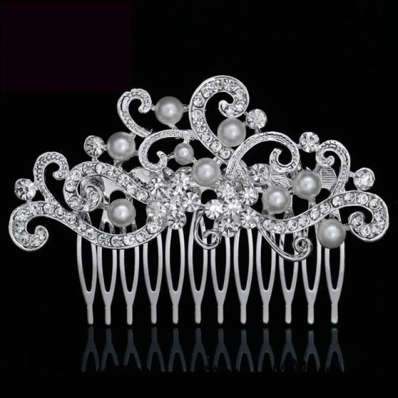 European Designs Simulated Pearl Crystal Flower Bridal Hair Combs Wedding Hair Jewelry
