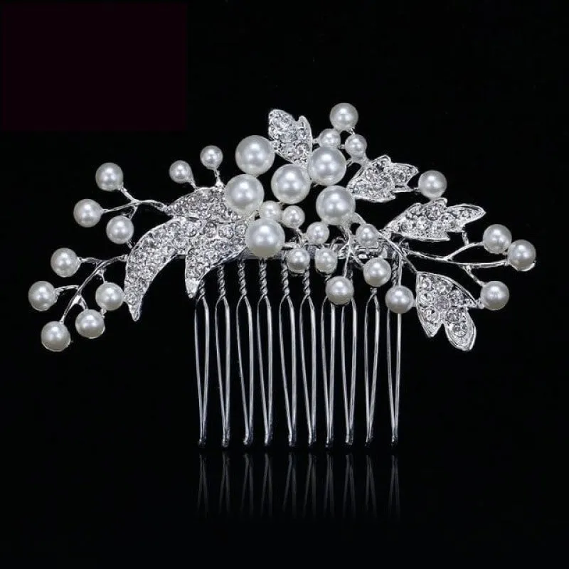 European Designs Simulated Pearl Crystal Flower Bridal Hair Combs Wedding Hair Jewelry