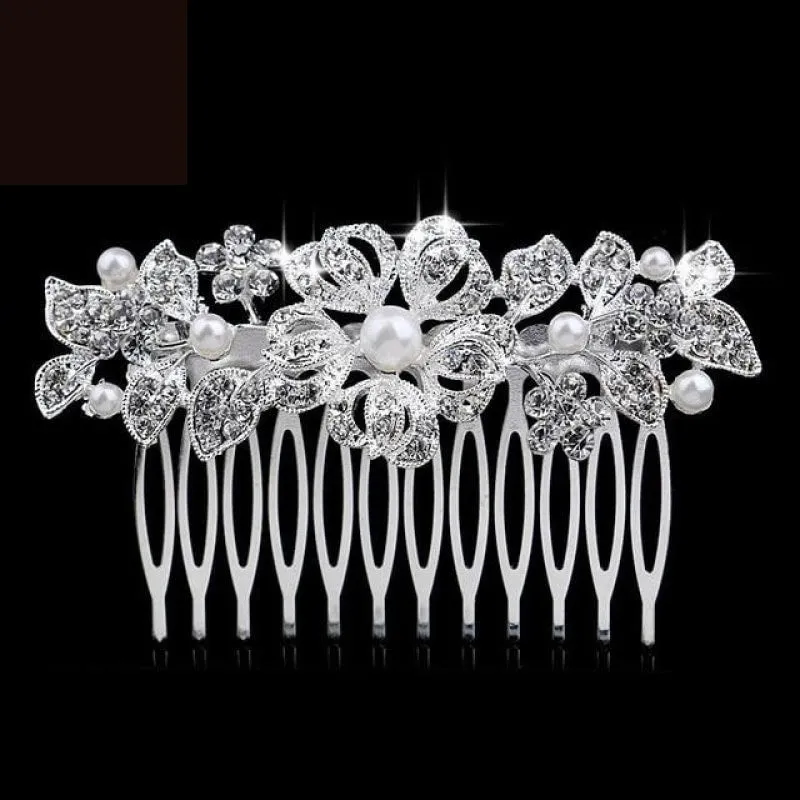 European Designs Simulated Pearl Crystal Flower Bridal Hair Combs Wedding Hair Jewelry