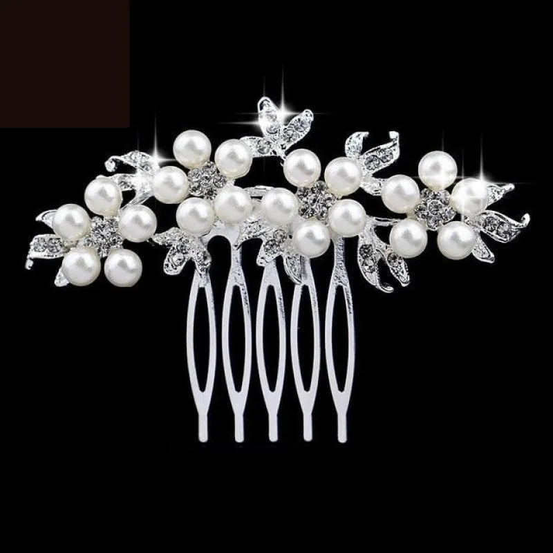 European Designs Simulated Pearl Crystal Flower Bridal Hair Combs Wedding Hair Jewelry