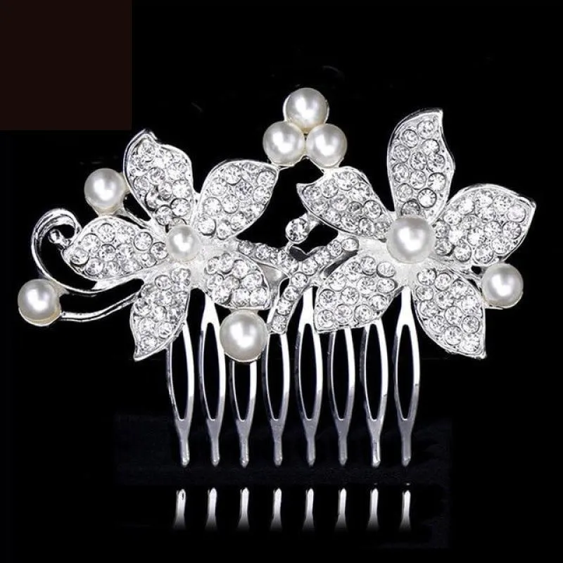 European Designs Simulated Pearl Crystal Flower Bridal Hair Combs Wedding Hair Jewelry