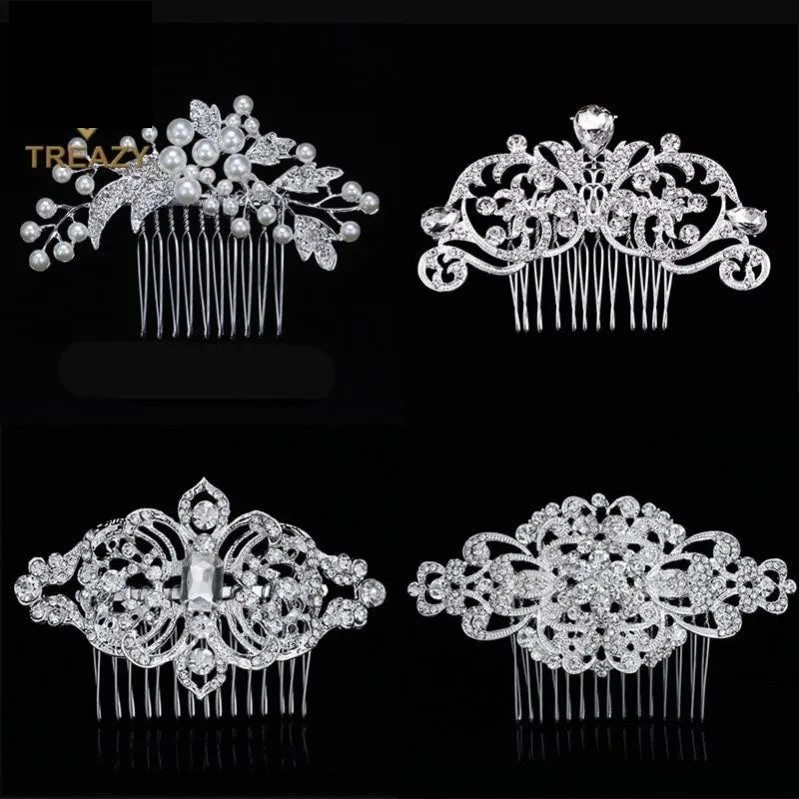 European Designs Simulated Pearl Crystal Flower Bridal Hair Combs Wedding Hair Jewelry