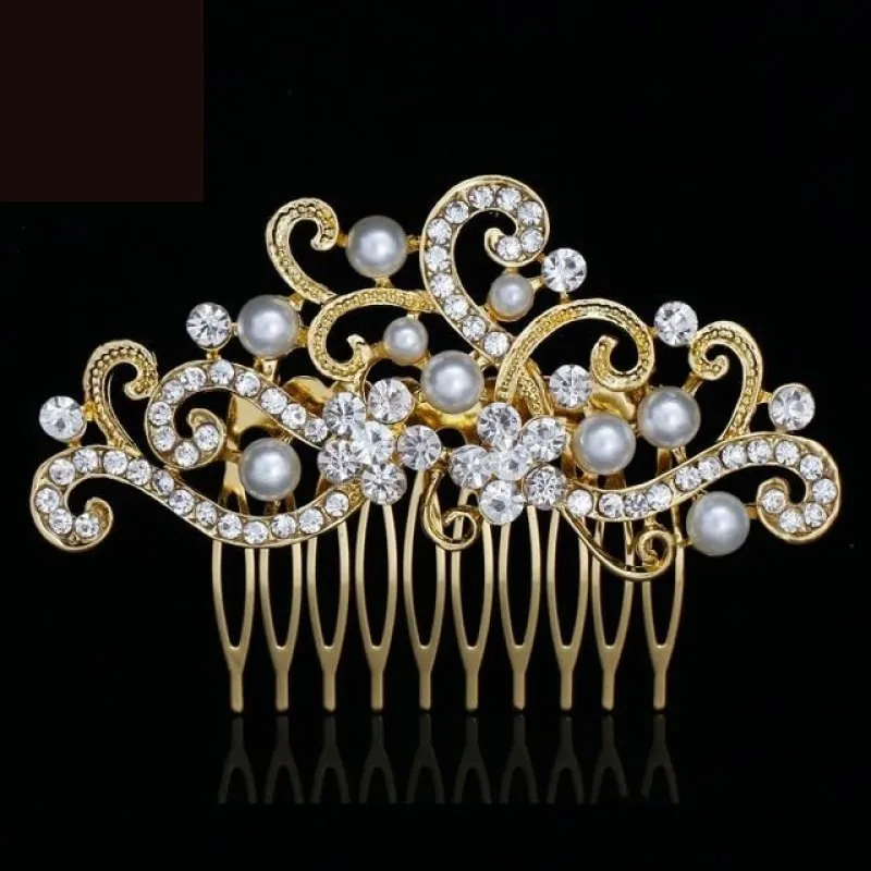 European Designs Simulated Pearl Crystal Flower Bridal Hair Combs Wedding Hair Jewelry