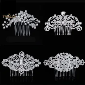 European Designs Simulated Pearl Crystal Flower Bridal Hair Combs Wedding Hair Jewelry