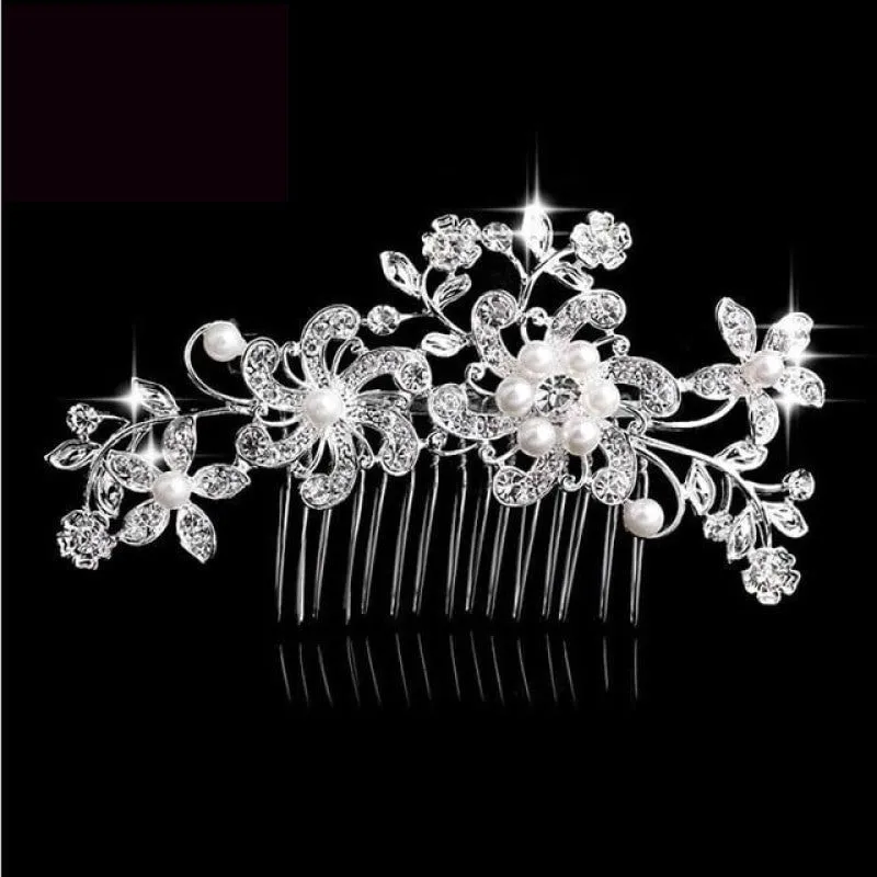 European Designs Simulated Pearl Crystal Flower Bridal Hair Combs Wedding Hair Jewelry