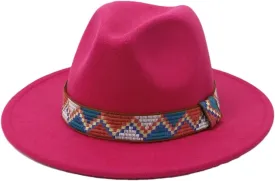 Fedora Hats Band Wide Brim Women Men Felted Jazz Cap Party Wedding Church Dress Hat Rosy 56to58cm