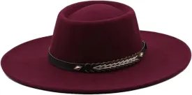 Fedoras Hats for Women Wide Brim Dress Hat Felted Hat Panama Church Wedding Men Cap Wine red 56-58CM