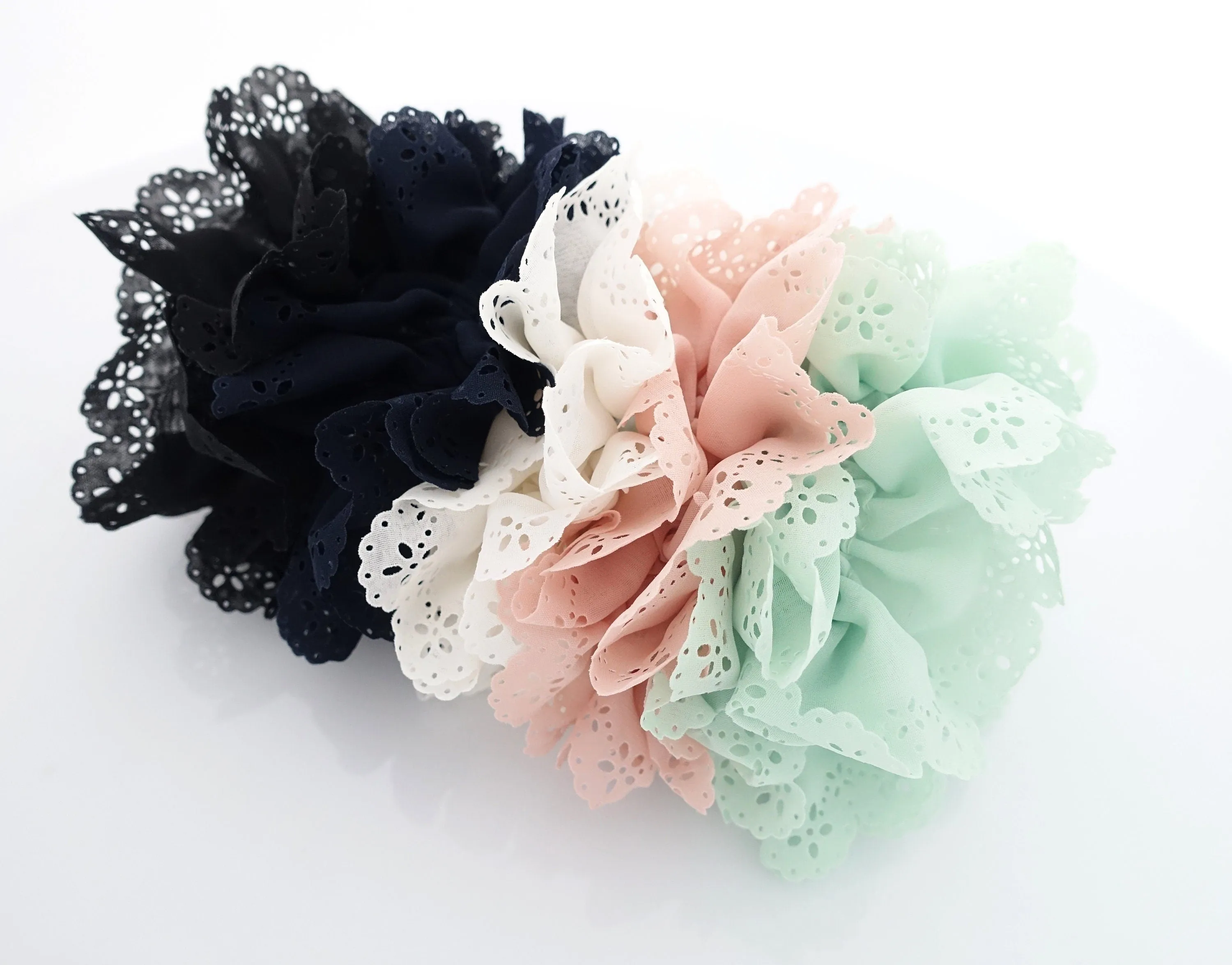 Floral Lace scrunchy petal edge chiffon scrunchies Hair Elastic Ponytail Holder Women Hair tie scrunchie