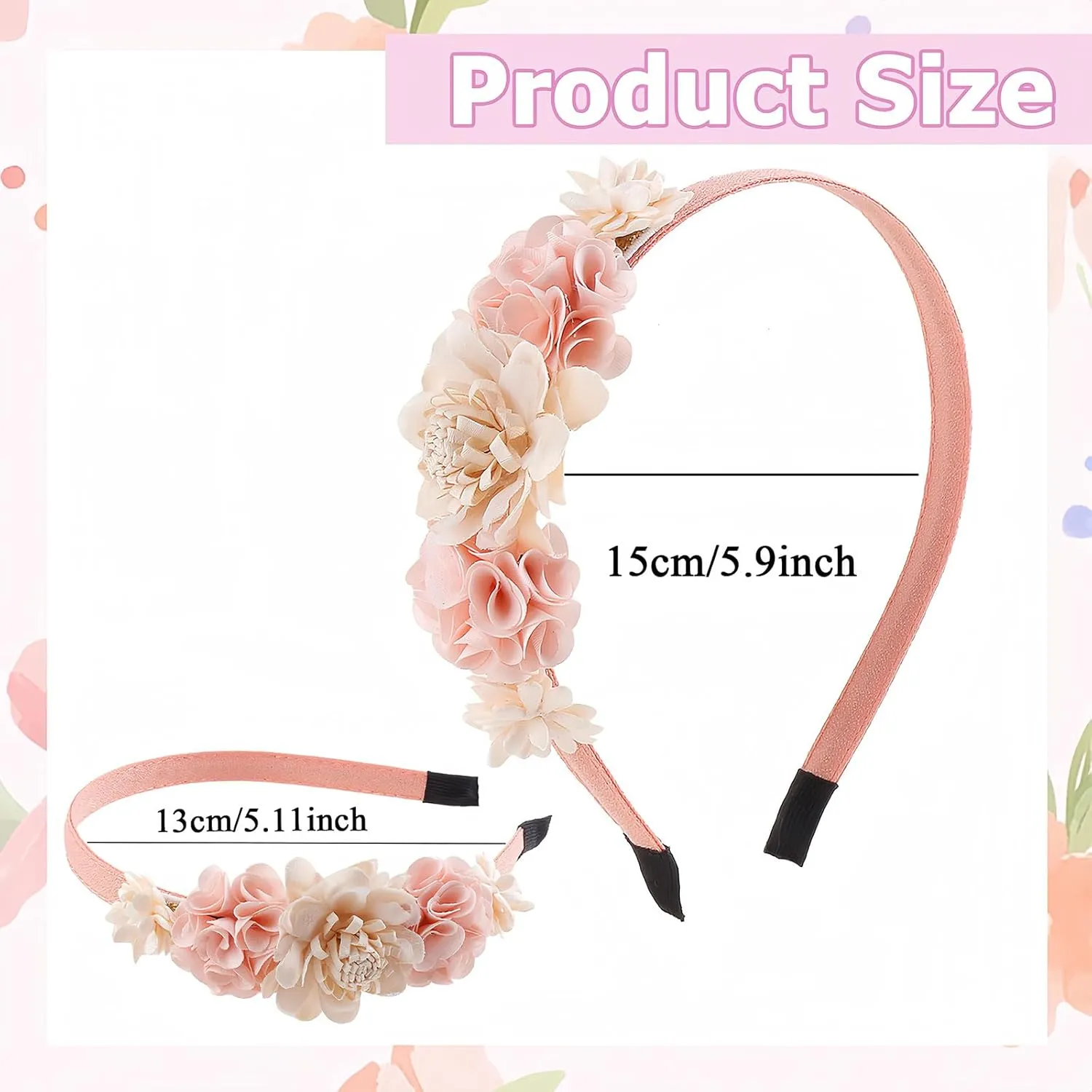 Flower Headband Spring Summer Hair Accessories for Women Girls, Rose Flowers Hair Bands Baby Pink Floral Hair Decoration Elegant Headdress Party Wedding Supplies Non Slip Head Band 1 Pcs