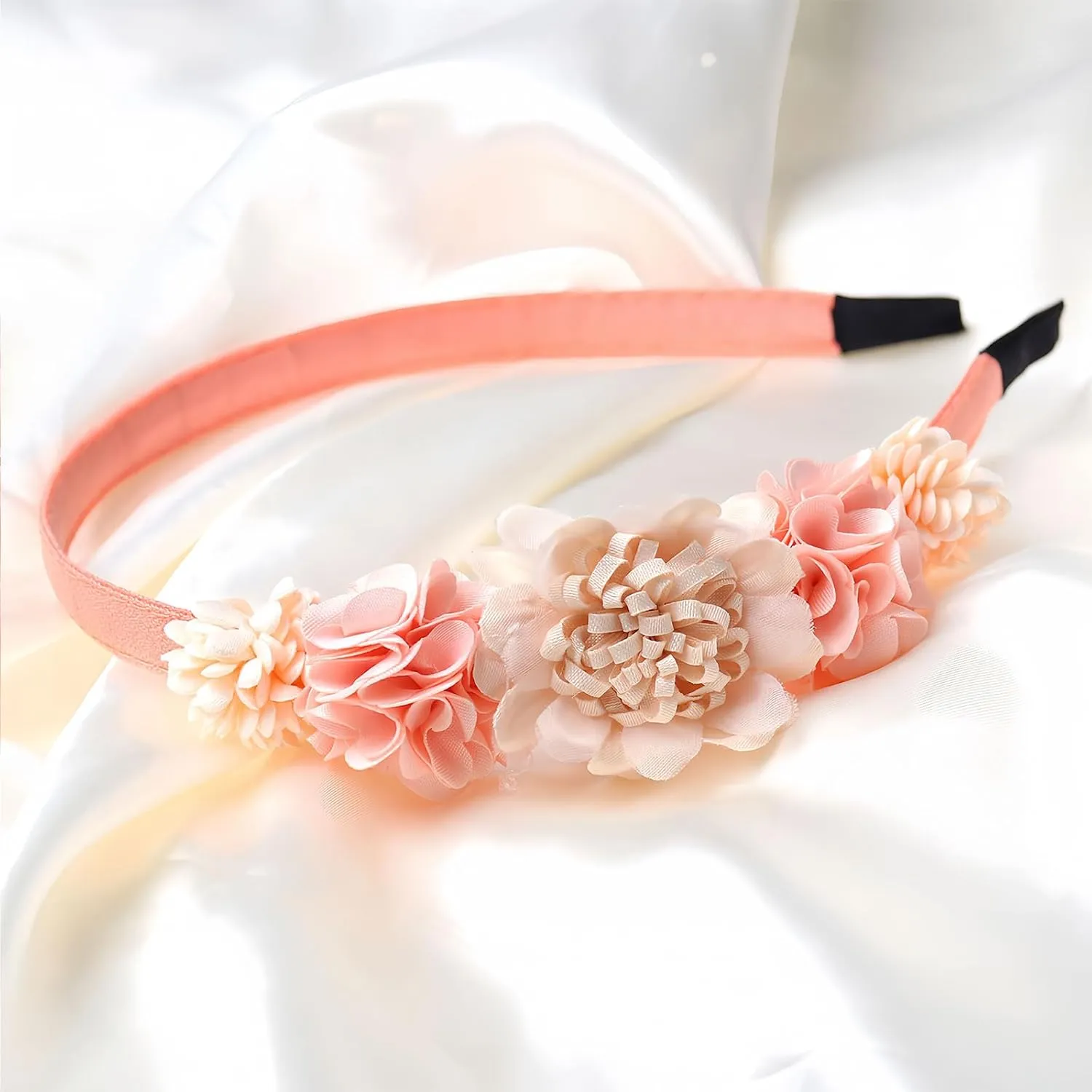Flower Headband Spring Summer Hair Accessories for Women Girls, Rose Flowers Hair Bands Baby Pink Floral Hair Decoration Elegant Headdress Party Wedding Supplies Non Slip Head Band 1 Pcs