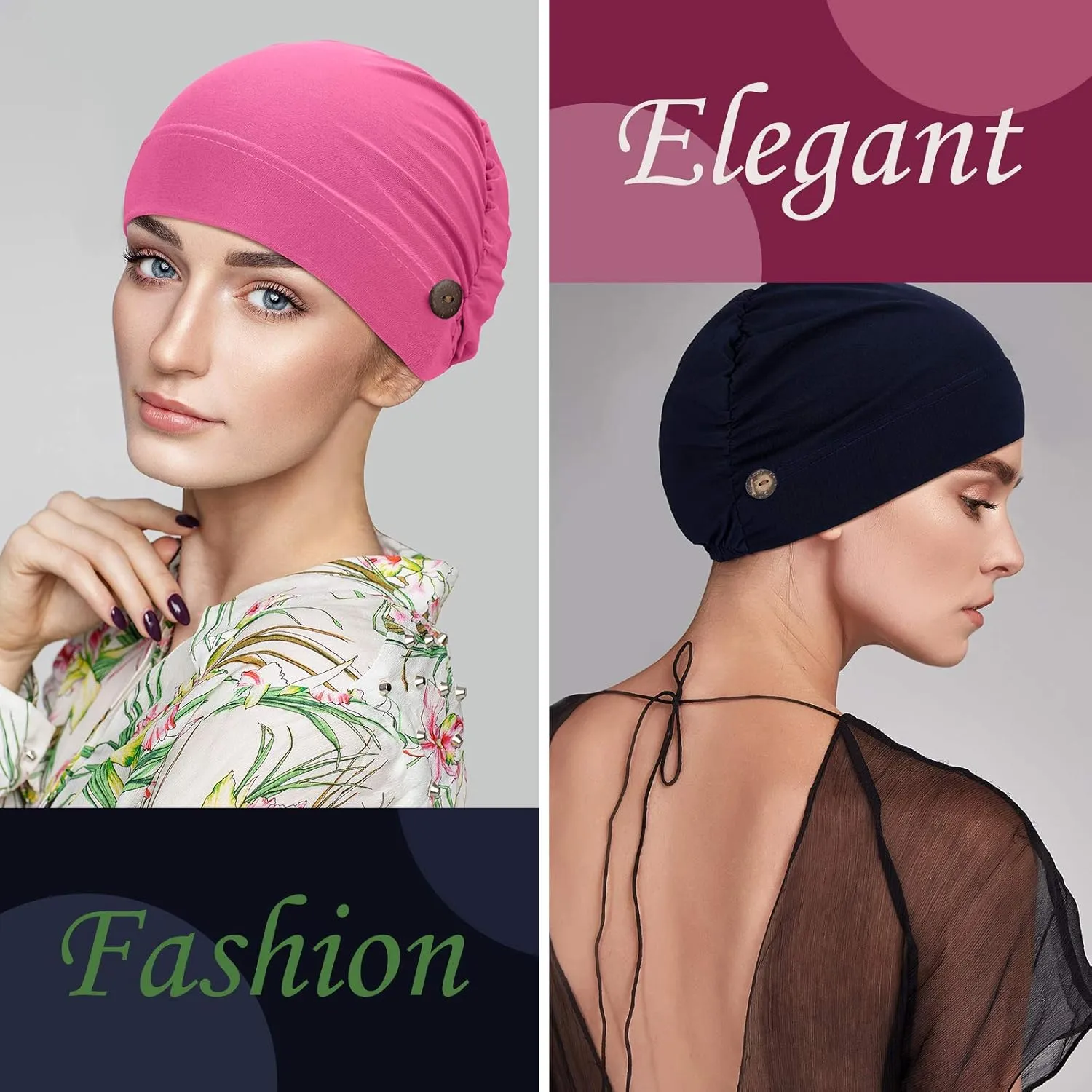 Geyoga 10 Pieces Soft Bouffant Caps with Buttons, Gourd-Shape Caps Stretch Bouffant Hats Unisex Stretchy Headband Turban with Ear Loop Holder Buttons Multicolor