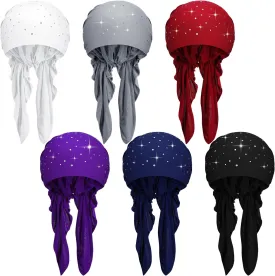 Geyoga 6 Packs Rhinestone Head Scarf Stretchy Head Wrap Women Bandana Beanie Pre Tied Durag Turban Cap Skull Cap Headbands